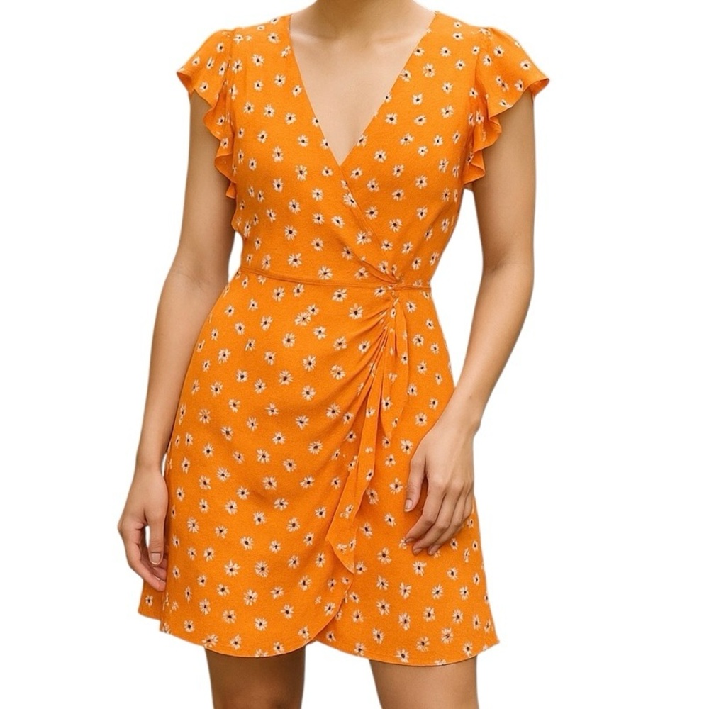 Mango MNG Coral / Orange Floral Vneck Dress Swiftie Romantic Regencycore Size 2
